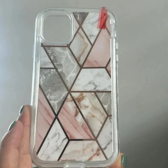 Marble Geometric iPhone 11 Case – Pink & Gold - Picture 2 of 4